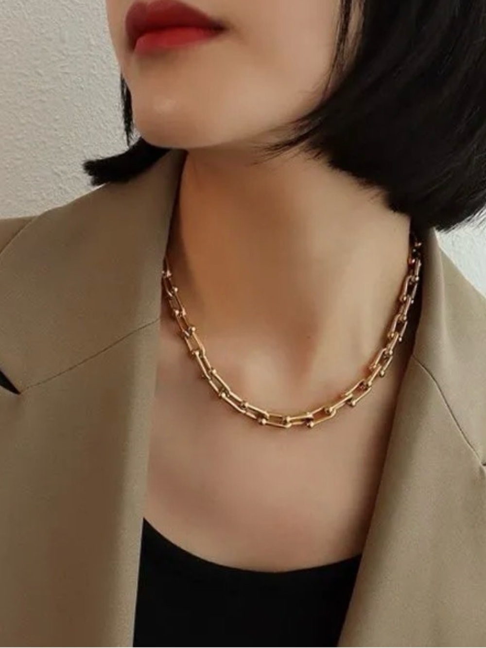 Gold Horseshoe U Link Interlock Chain Necklace-Women’s Jewelry